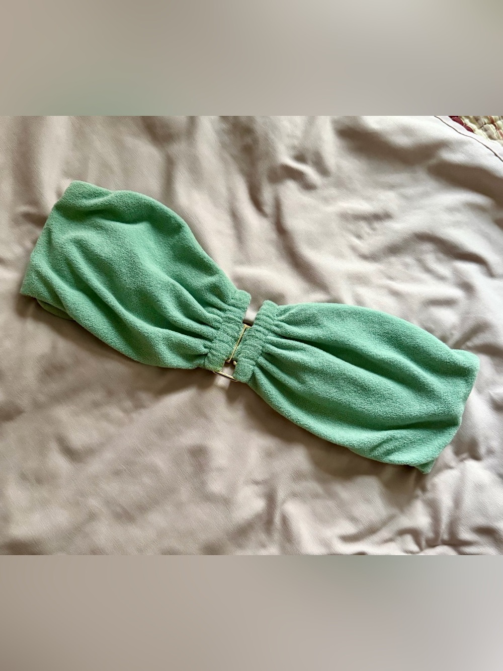Victoria Secret Green Strapless Bandeau Bikini Top with Gold Ring Detail